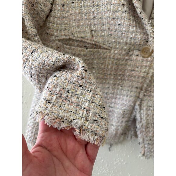 Ann Taylor Fringe Tweed Shawl Collar Jacket Womens Size 00P Cream Multi-Color - Picture 15 of 15